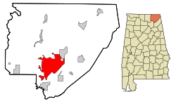 Location of Scottsboro in Jackson County, Alabama.