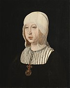 Retrato de Isabel la Católica, de Juan de Flandes (ca. 1500-1504). Entre los retratistas de su época estuvo el hanseático Michael Sittow, de formación flamenca.[35]​