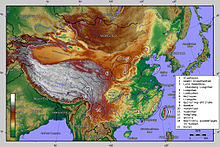Carte sur laquelle les cultures du Néolithique final sont placées sur la carte physique de la Chine.