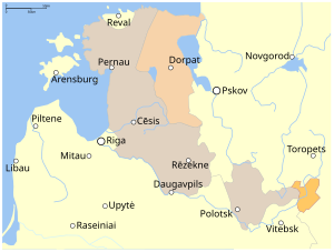 alt=Руско-шведска Естония, 1590 г.   Под руски контрол до 1570   Под руски контрол до 1577   Шведска империя   Под литовски контрол   Градове