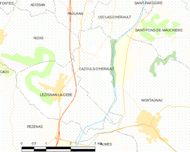 Mapa obce Cazouls-d’Hérault