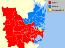 Results of the 2007 New South Wales state election showing the state electoral districts