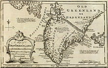 An English map of 1747, based on Hans Egede's descriptions and misconceptions, by Emanuel Bowen Old Greenland 1747.jpg