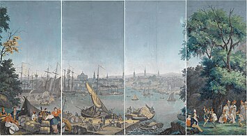 Panoramatapete Hafenszene in Boston aus „Vue de l’Amérique Nord“ (1834), Zuber & Cie