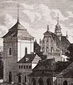 Widok na dzwonnicę i kościół św. Jana Ewangelisty w 1865 roku
