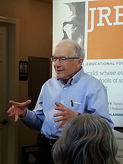 Ray Hyman speaking at the Los Angeles headquarters of the JREF in 2013 Ray hyman jref april 28 2013.jpg