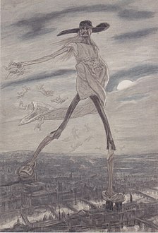 "שטן זורע עשב שוטה" (1882) כרומוליתוגרפיה (30.4‏ x‏ 21 ס"מ) מוזיאון פליסיאן רופס