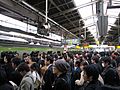 Shinjuku is the busiest railway station in the world. It is in Tokyo. On an average day, 3.6 million people use it. This is what it looks like during rush hour.