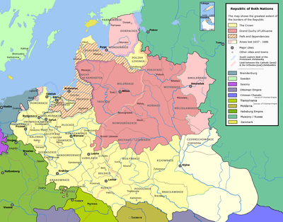 Kaart wat die Woiwodskappe van die Pools-Litause Gemenebes vertoon.