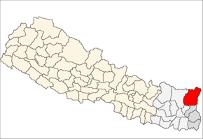 Taplejung District i Mechi Zone (grå) i Eastern Development Region (grå + lysegrå)