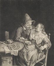 Couple d'amoureux, gravure noire (1690)