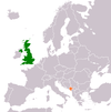 Location map for Montenegro and the United Kingdom.