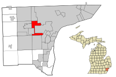 Уэйн Каунти, штат Мичиган, зарегистрированные и некорпоративные районы Дирборн-Хайтс выделено .svg