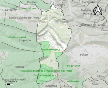 Carte des ZNIEFF de type 1 sur la commune.