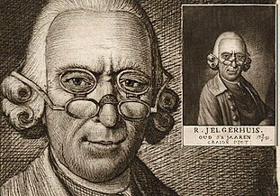 1791 NL, Selbstporträt des Kupferstechers Rienk Jelgerhuis mit einer Nah–Doppelbrille