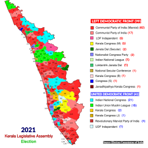 15th Assembly (2021) 2021 Kerala election result.svg