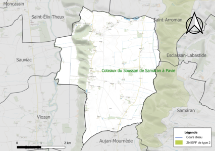 Carte de la ZNIEFF de type 2 sur la commune.