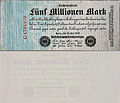 5 Mio. Mark (5.000.000 Mark) 25. Juli 1923 (Wert ca. 5 Mark von 1914)