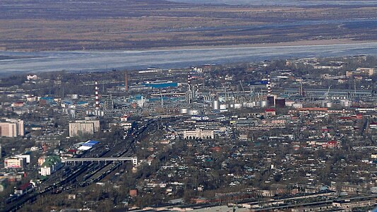位于黑龙江畔的伯力工业区空照图