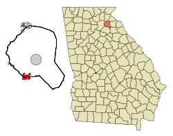 Location in Banks County and the state of Georgia