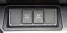 EV mode button in the 2012 Toyota Camry hybrid. Camry Hybrid 2012 07 VA 4177.JPG
