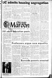 Front page of Chicago Maroon breaking the news of the university's segregationist off-campus rental policies. Chicago Maroon (January 17, 1962).pdf