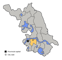江蘇省中の鎮江市の位置