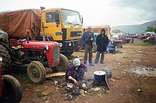 Kosovo Albanian refugees in 1999 Eksodi 99 Kukes.JPG