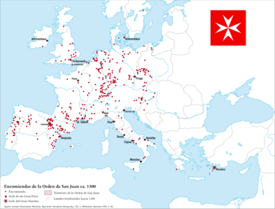 Mapa europeo de encomiendas sanjuanistas (hacia 1300)