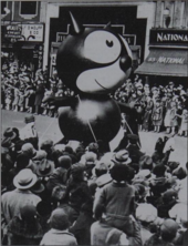 Felix the Cat, one of the first balloons featured in the parade. Felix the Cat at 1927 Macy's Thanksgiving Day Parade 1.png