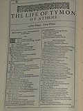 Faksimil av första sidan i The Life of Tymon of Athens från First Folio, publicerad 1623