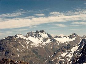 Les trois sommets du Fluchthorn vus depuis l'ouest.