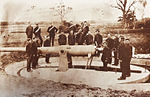 Armstrong 6 inches (150 mm) 100pdr Breech Loading Disappearing Gun in Firing Position, c1900 [gallery 5]