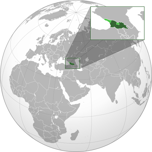 Georgian territory under central guidance in dark green; uncontrolled territory in light green