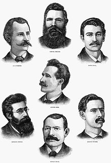 The execution of the Haymarket martyrs following the Haymarket affair of 1886 inspired a new generation of anarchists HaymarketMartyrs.jpg