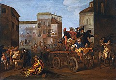 Commedia dell'arte troupe on a wagon, by Jan Miel, 1640 Jan Miel - Actors from the Commedia dell'Arte on a Wagon in a Town Square.jpg