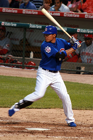 Kosuke Fukudome, of the Chicago Cubs, at bat a...