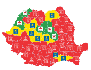 Political map depicting counties according to the county president's party affiliation