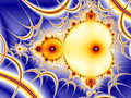 Mandelbrot set rendered using a combination of cross and point shaped orbit traps.