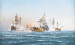 Skeppet Wachtmeister i strid mot en rysk eskader 1719, målning från 1902 av Ludvig Richarde.