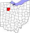 Mapa de Ohio con la ubicación del condado de Hancock