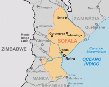 Localização de Beira na província de Sofala