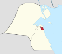 Map of Kuwait with Mubarak Al-Kabeer highlighted