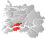 Høyanger markert med rødt på fylkeskartet