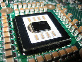 A PowerPC 970FX processor, which was used in a number of Apple computers featuring PowerPC G5 processors PPC-970fx.jpg