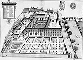 Plan de l'ancienne abbaye de Villeloin au XVIIe siècle - plan provenant du Monasticon Gallicanum