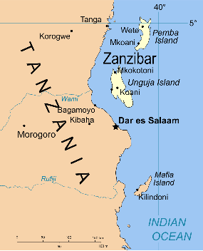 Zanzibar (Unguja) a Pemba, dva hlavní ostrovy Zanzibaru.