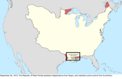 Карта изменения международных споров с участием Соединенных Штатов в центральной части Северной Америки 26 сентября 1810 г.