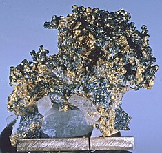 Vzorek altaitu společně se zlatem z lokality Bald Mountains, Kalifornie, USA