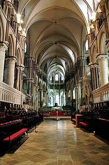 New technological discoveries allowed the development of Gothic architecture, shown here at Canterbury Cathedral Canterburyintr.JPG